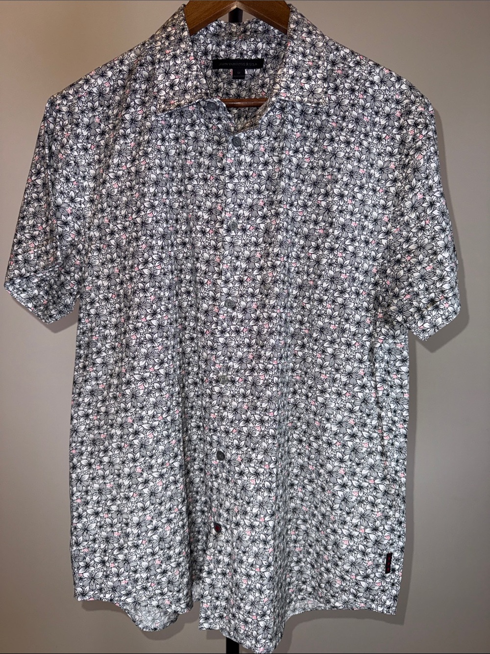 John Varvatos Star USA Floral Geometric Short Sleeve Button Down Shirt | Size M